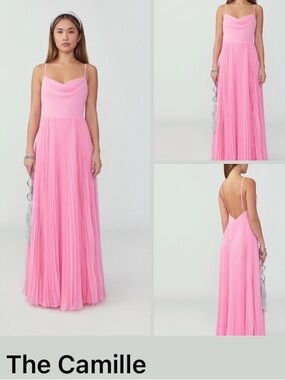 Fame & Partners Pink Camille Prom Cowl Neck Pleated Gown
